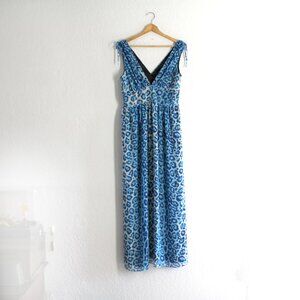 Boston Proper Maxi Dress Size 12 chiffon flowy lined blue animal leopard print